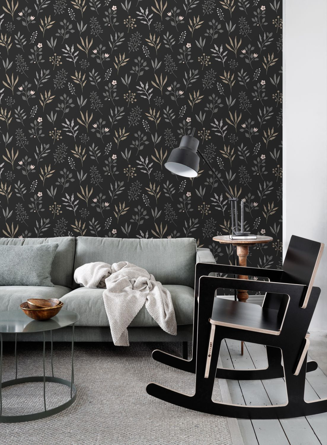 Tapete skaninavische Blumen schwarz Vlies 139083