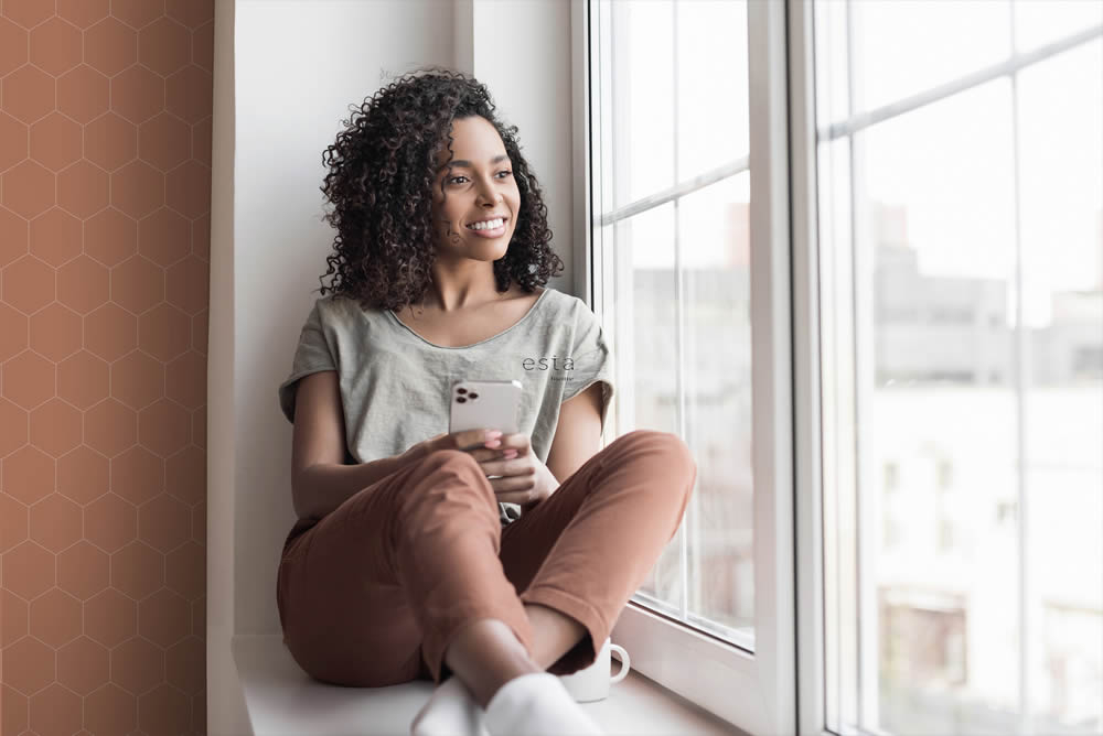 Wallpaper graphic honeycomb pattern minimalist brown 139376