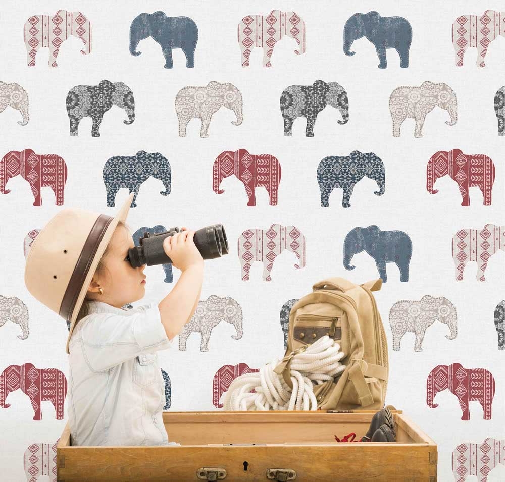 Wallpaper elephants blue red-28-G56526.1M