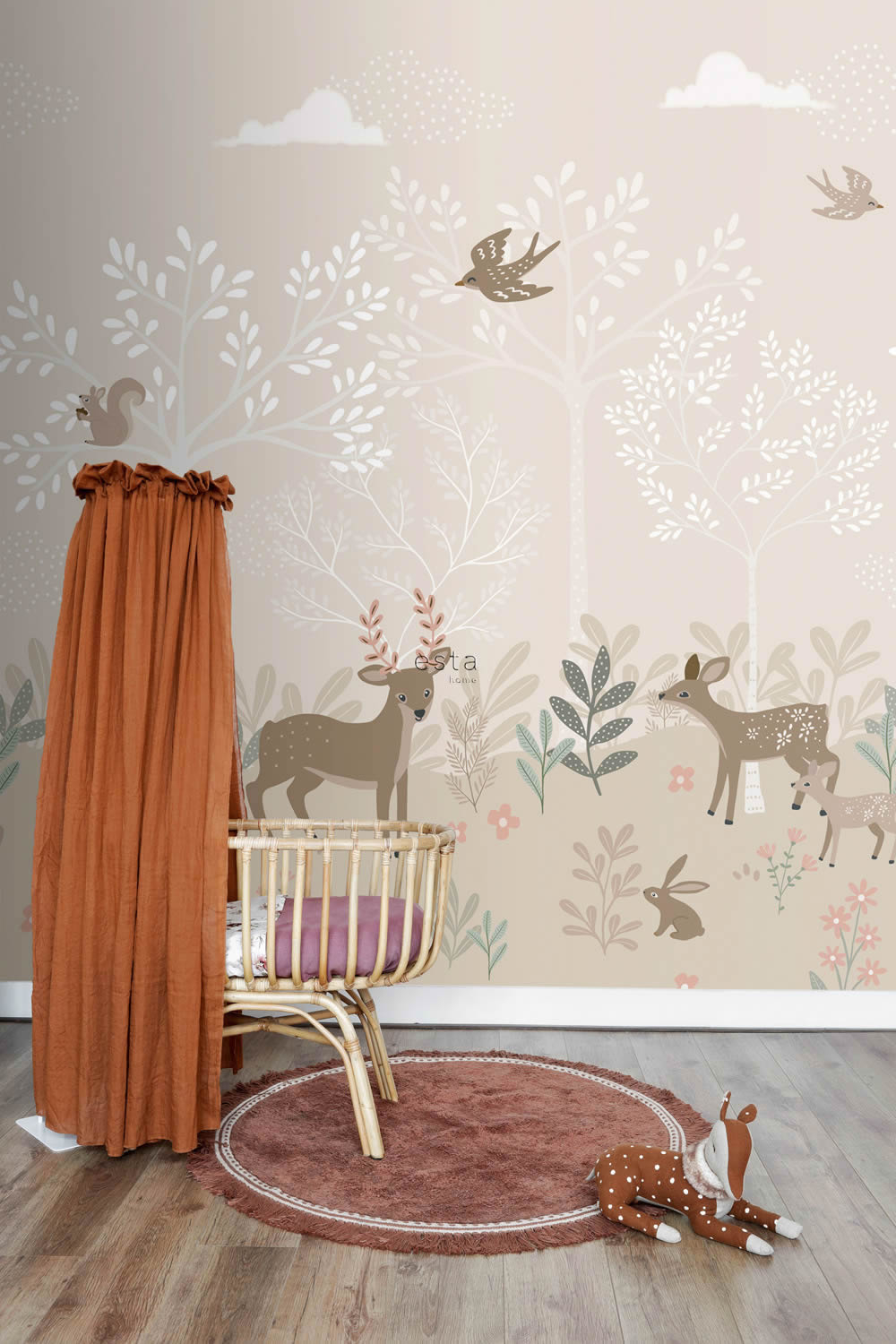 Wandbild 250 x 279 cm Wald Rehe 5 Bahnen beige braun 159239