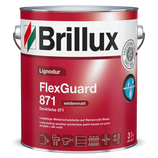 Brillux Lignodur FlexGuard 871 seidenmatt Deckfarbe in Dose, wetterbeständiger Holzschutz