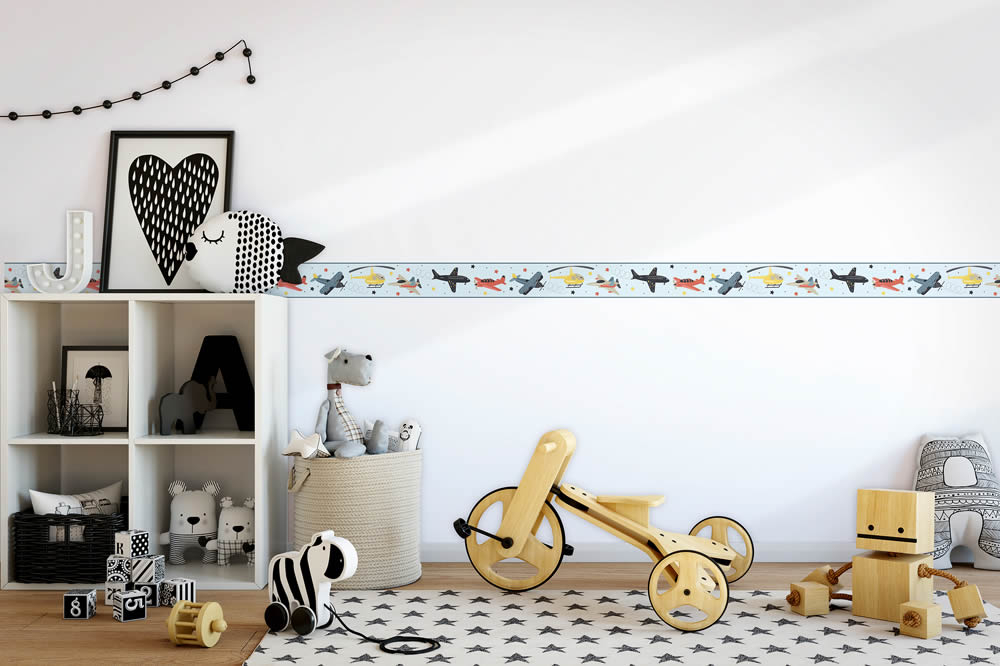 Sterne und Flugzeuge Borte hell blau und bunt Kids Walls Marburg 45818