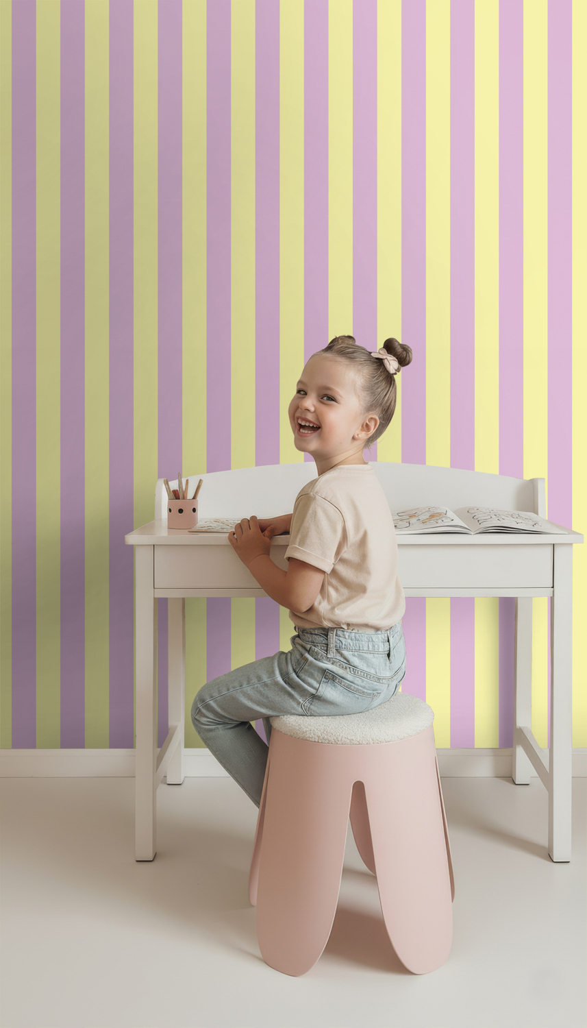Tapete Tapete Streifen pastellgelb lila Retro Vlies 139912