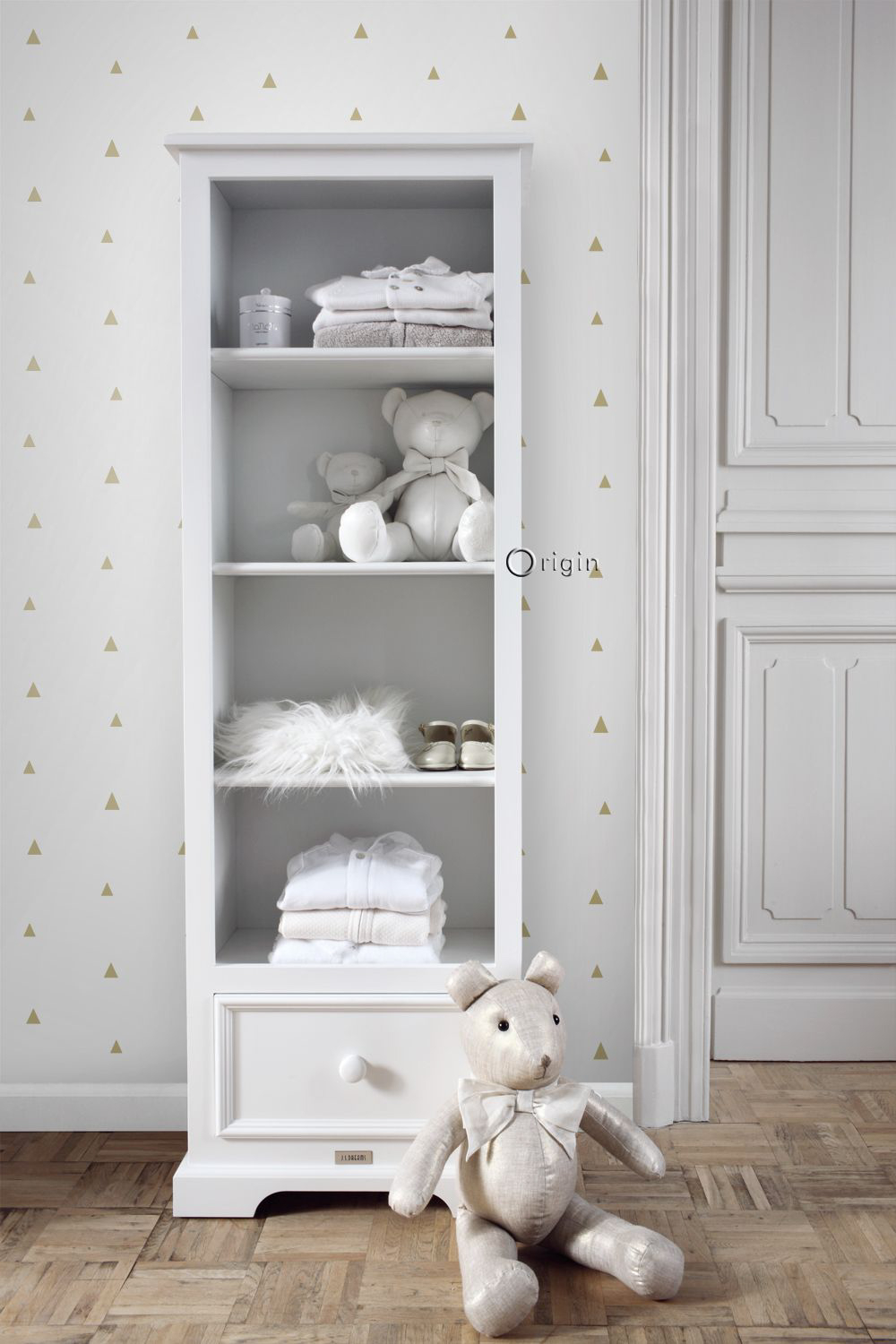 Tapete goldene Dreiecke Scandi weiß Vlies 347680
