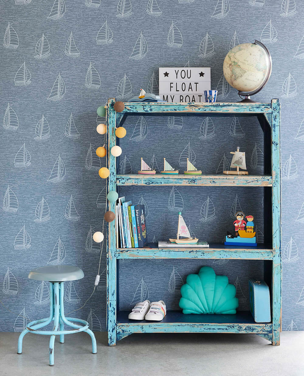 nature motifs sailing boats non-woven wallpaper jeans-blue Explore Eijffinger 323014