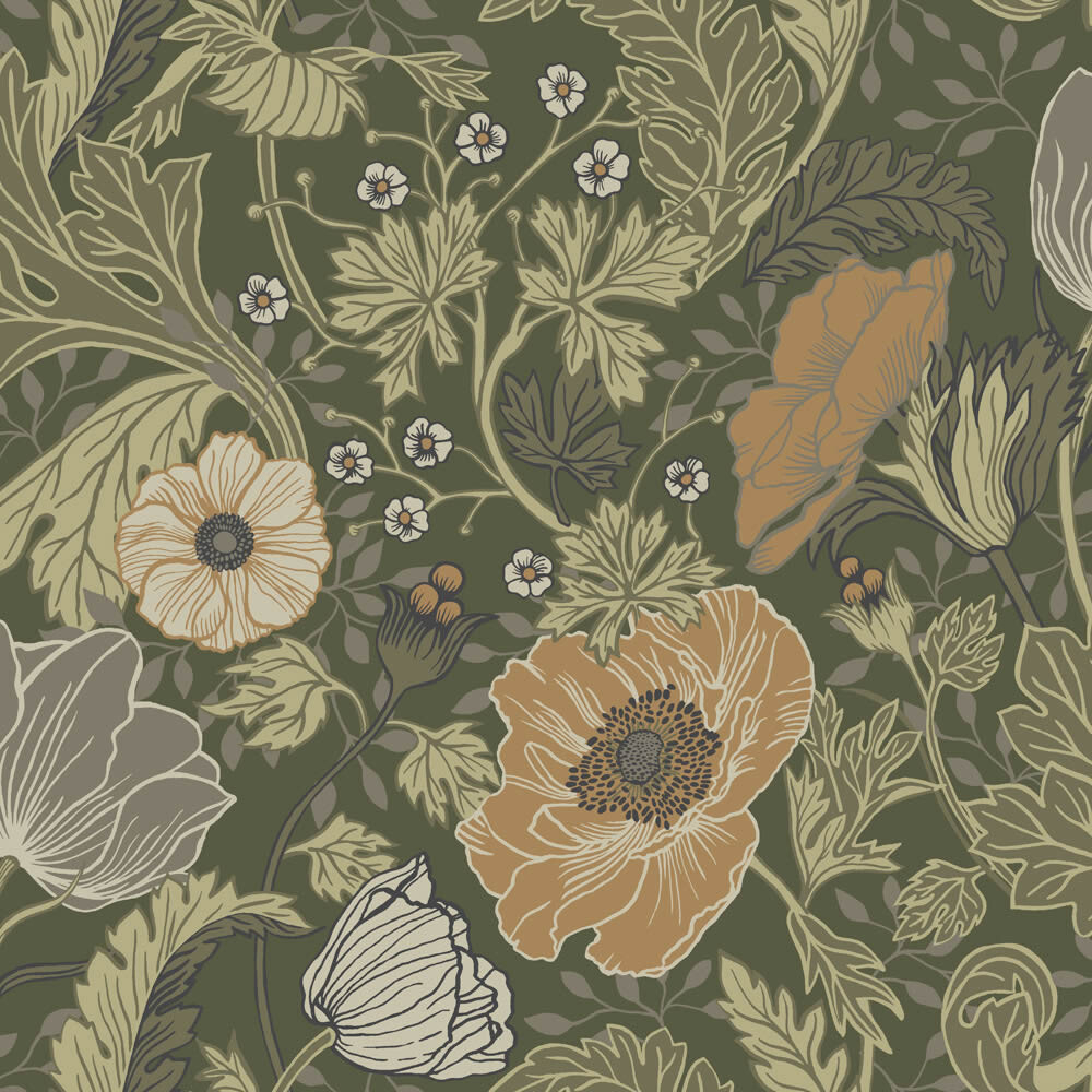 Blumen Vliestapete waldgrün Grönhaga Rasch Textil 044104-23-044104.1M