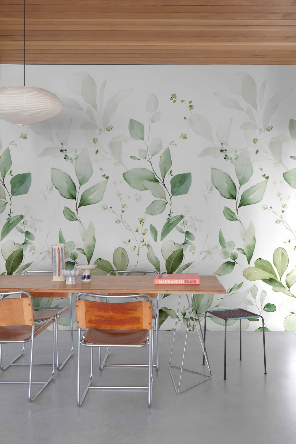 Wandbild 1,59 x 2,80 m Ranken aquarell Blätter grün weiß A77101