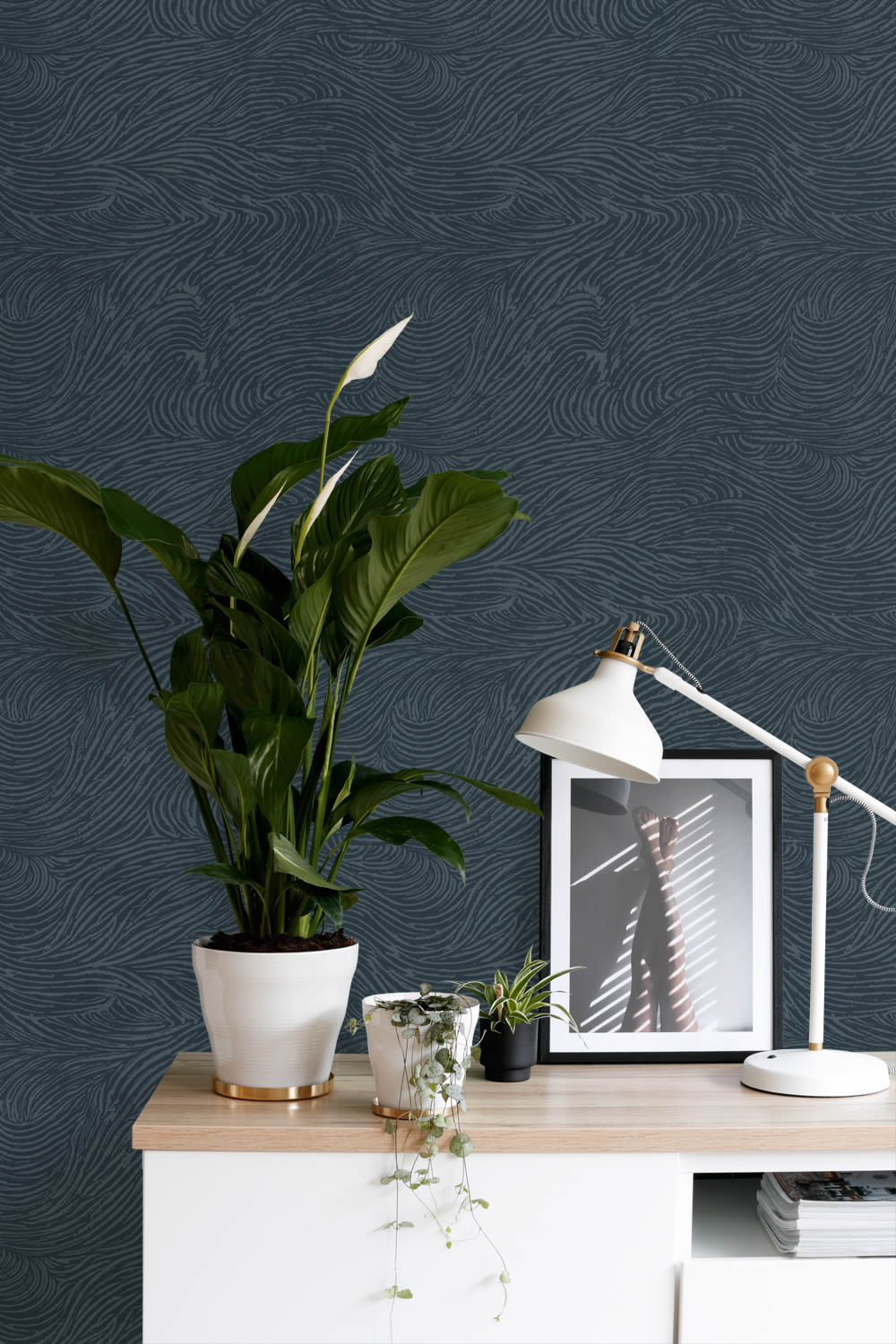Non-woven wallpaper with flowing wave pattern grey 139665