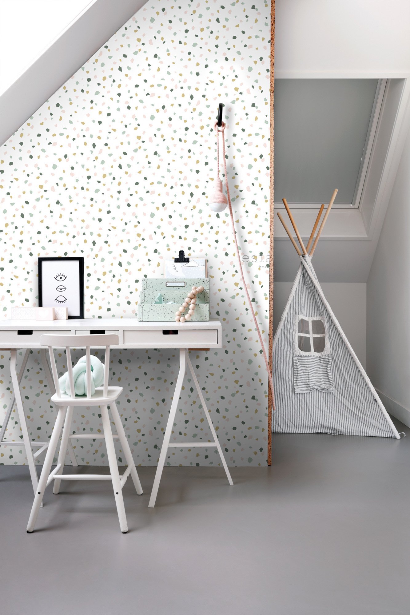 Tapete Terrazzo Optik Scandi weiß mint rosa Vlies 139033