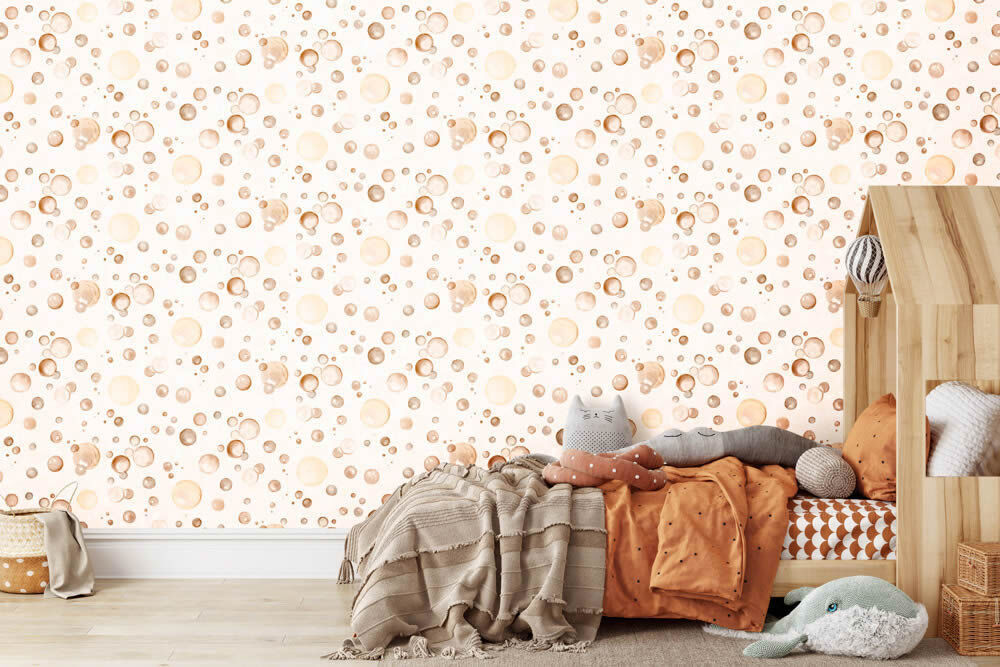 Non-woven wallpaper soap bubbles cheerful round bubbles natural brown 27566-HTM