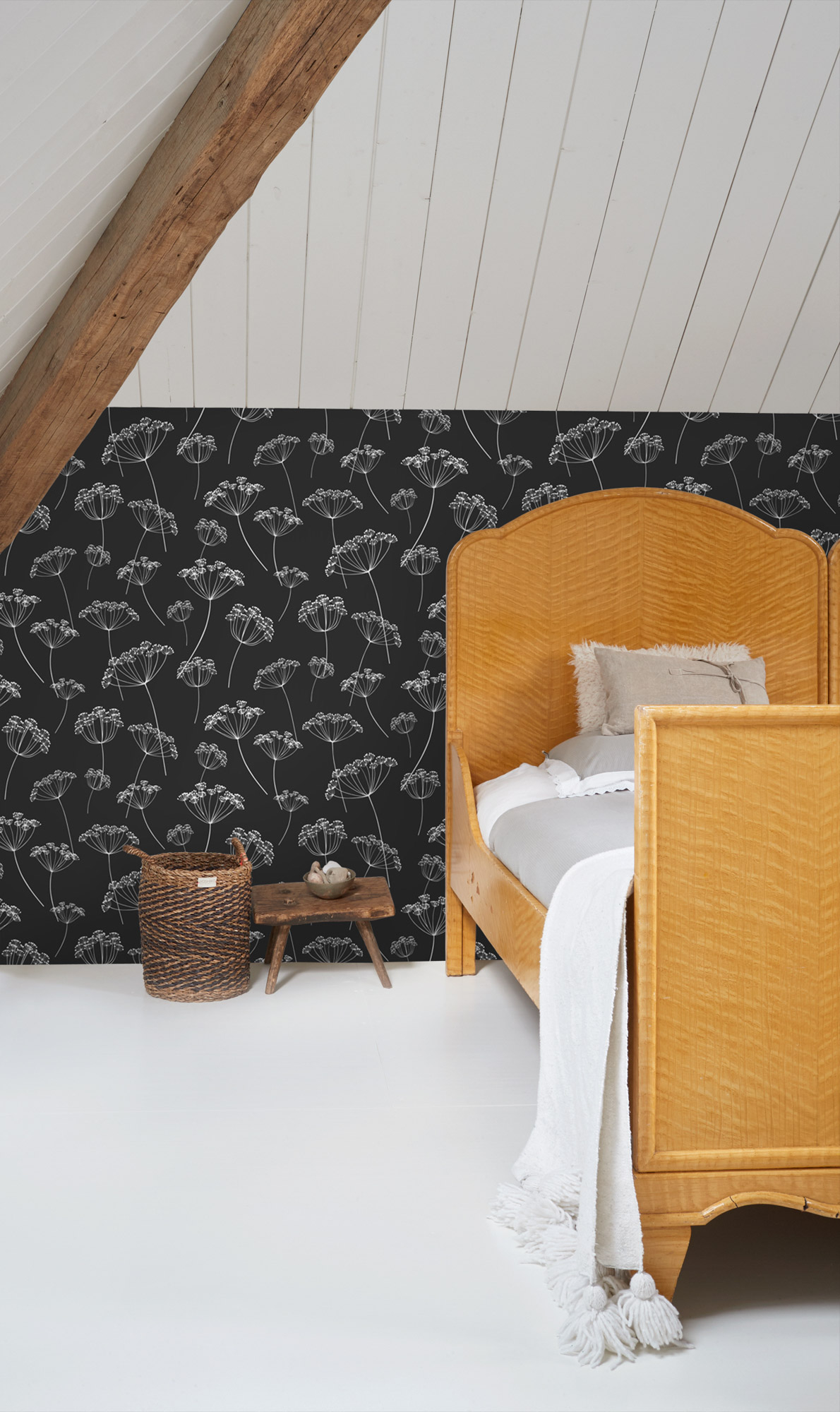 Tapete Scandi Tapete weiße Blumen schwarz Vlies 139105