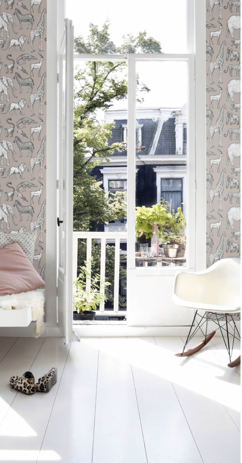 Sand colored and gray non-woven wallpaper lions and zebras Woodland Rasch Textil 139271-23-139271.1M