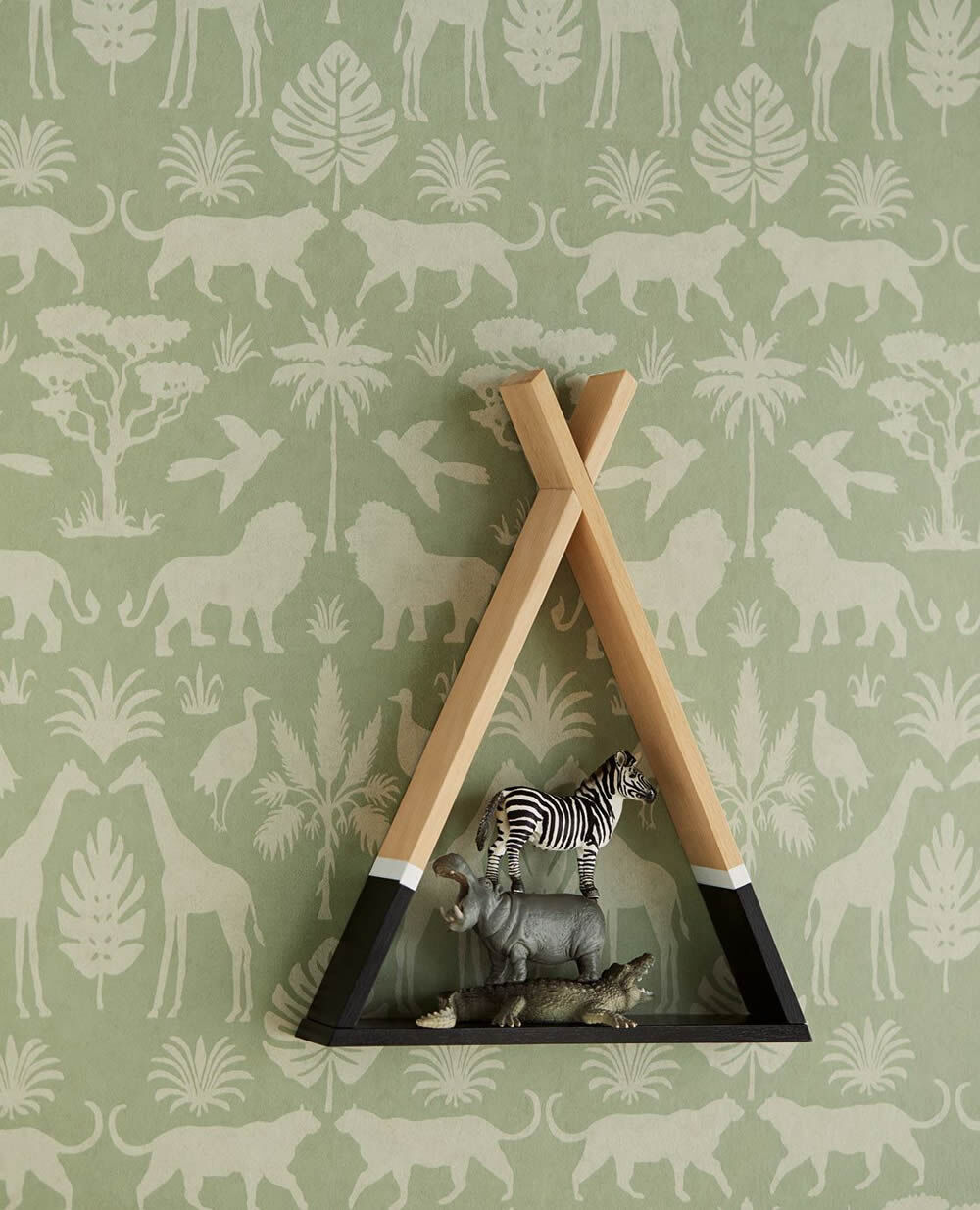 Non-woven wallpaper animal pattern light green