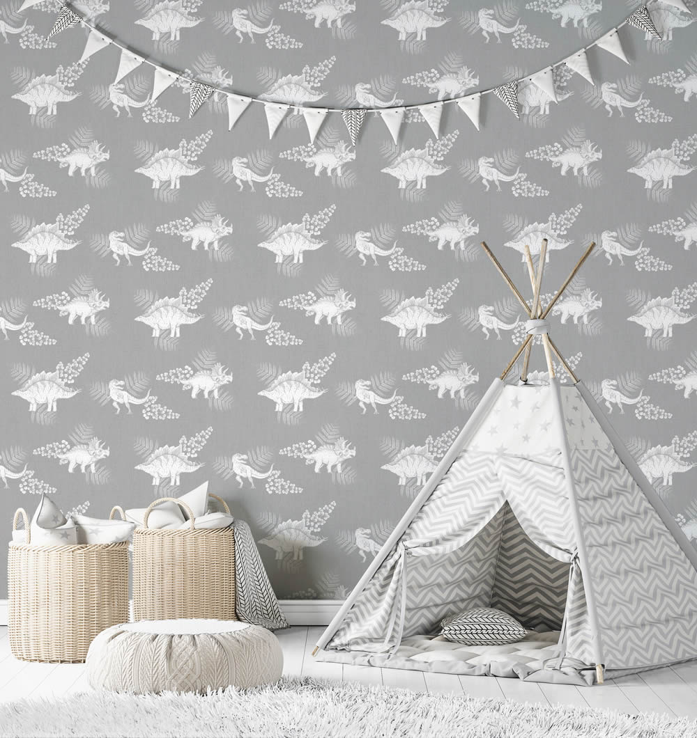 Dinos World Dunkel grau und weiß Tapete Kids Walls Marburg 45803