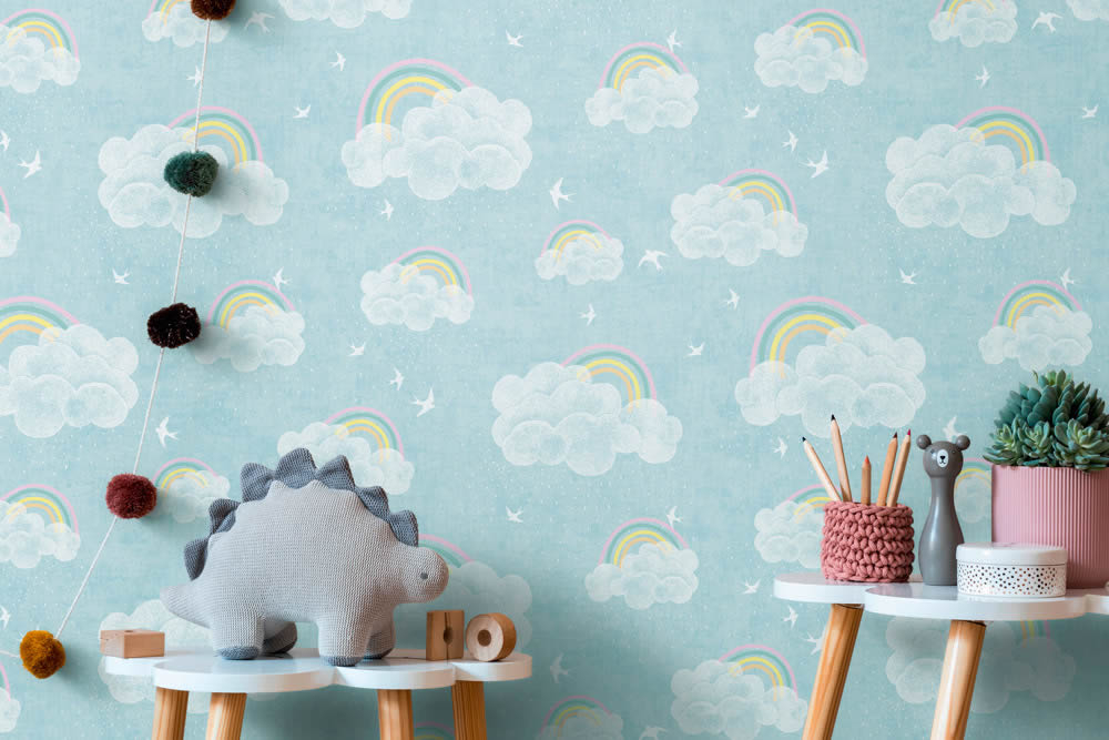Regenbogen Wolken Vliestapete Schwalben Himmel blau 771441-8-771441