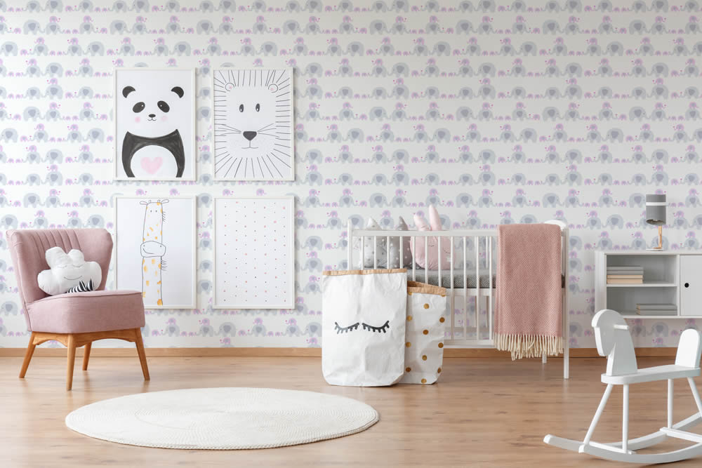 elephant family non-woven wallpaper gray and pink Little Love AS Creation 381132-8-381132.1M