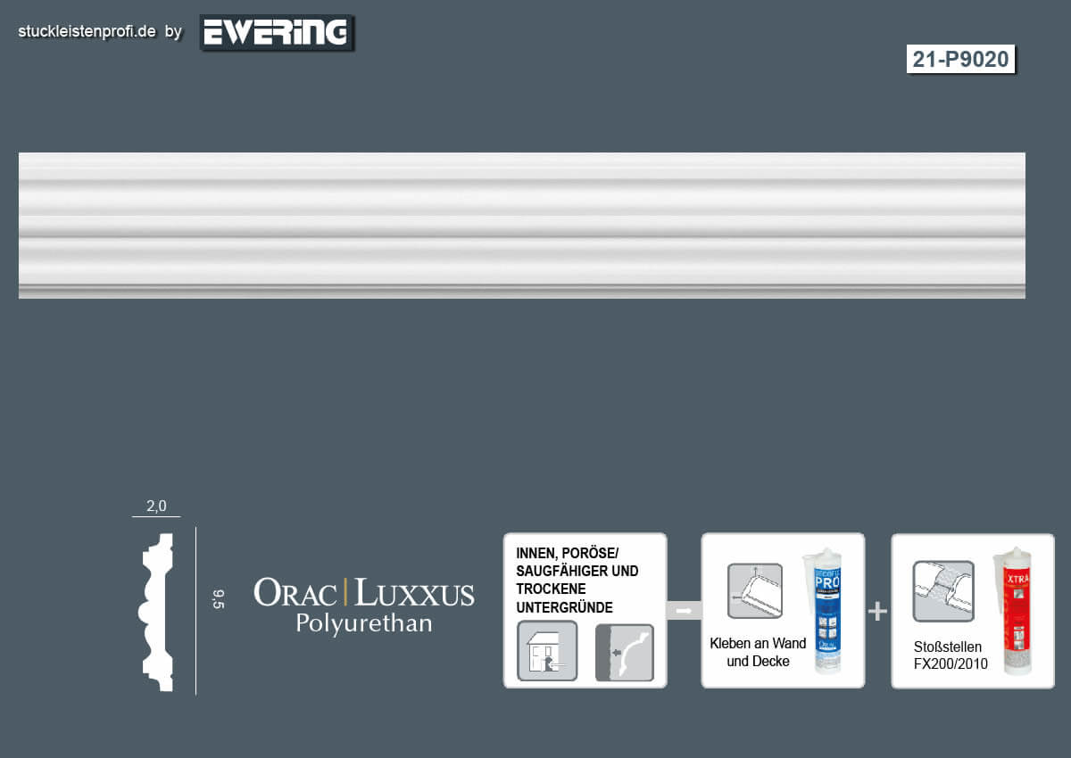 10er Stuckleisten Box P9020 Wandleiste Orac Decor Stuckleiste-P9020-VE