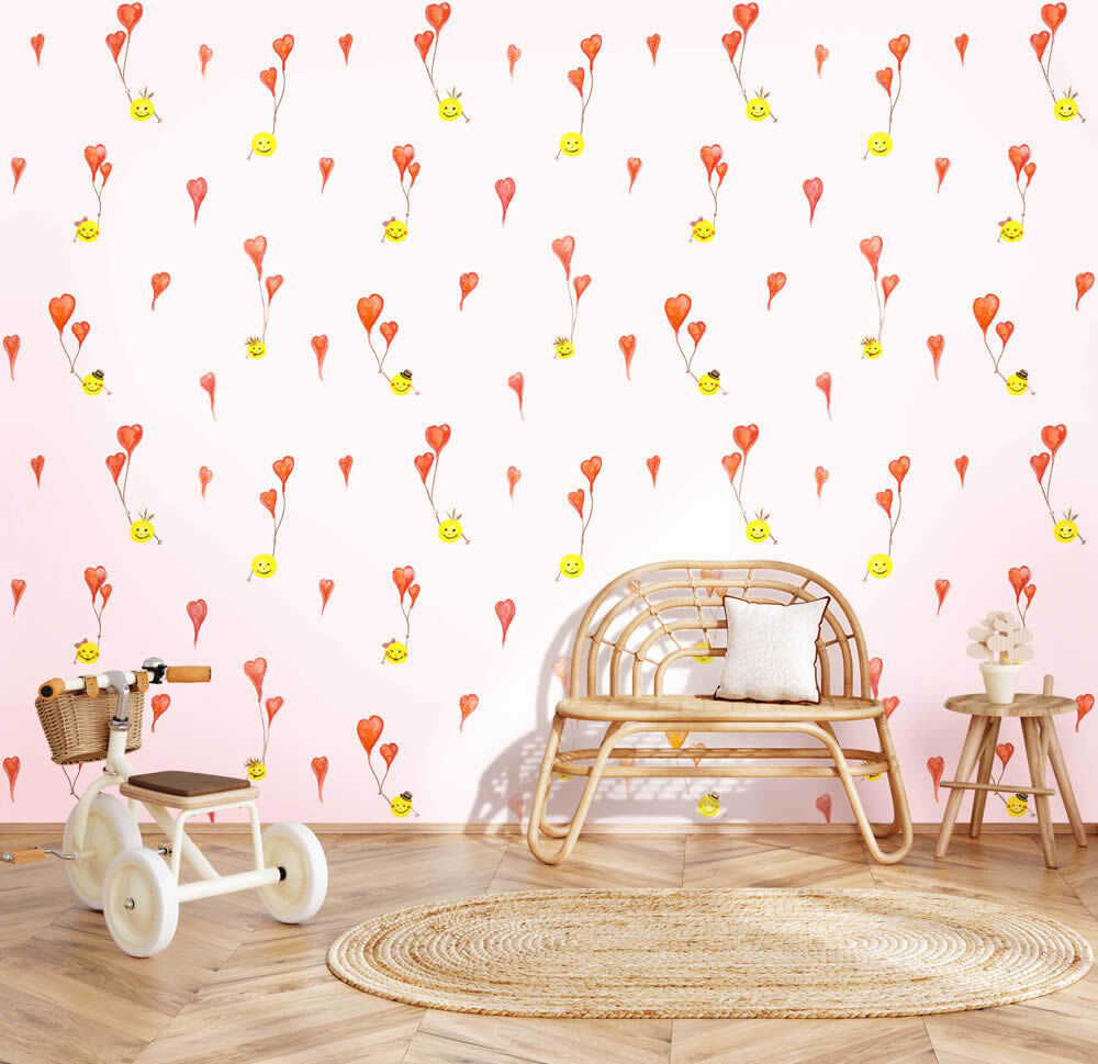 Laughing Smileys Non-woven Wallpaper Balloon Heart Hohenberher pink 27558-HTM