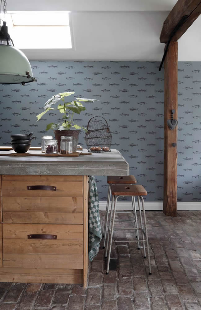 mistletoe green non-woven wallpaper fishes-23-128874.1M