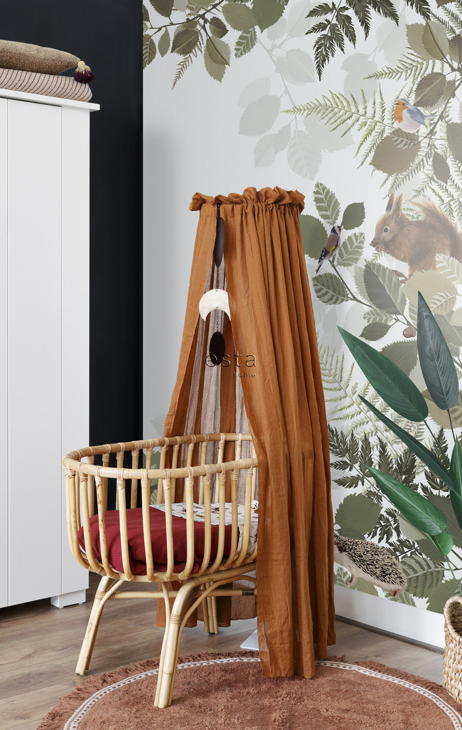 Wandbild Waldtiere Blätter grau grün 150 x 279 cm 159051