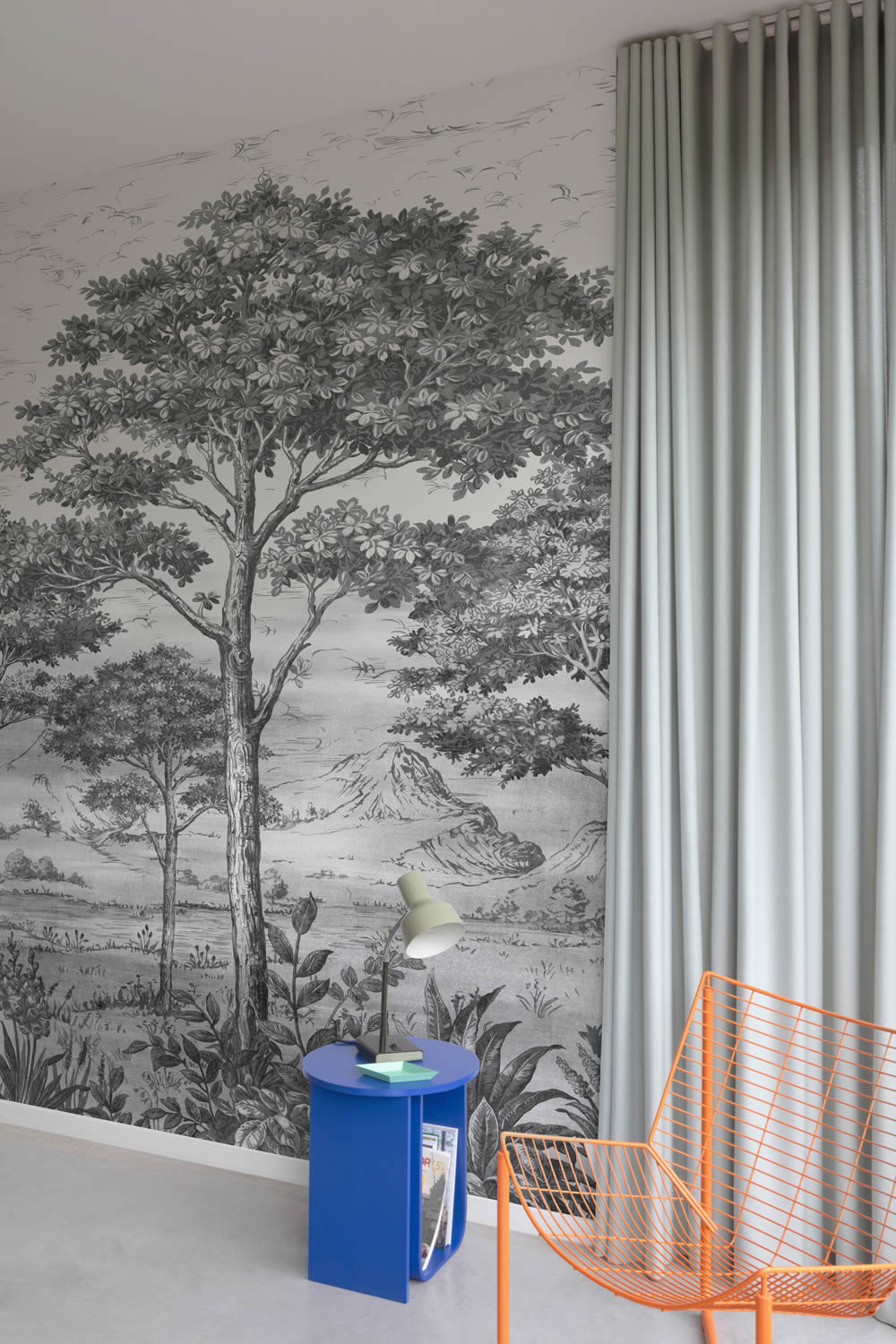 Wandbild 1,59 x 2,80 m Baumlandschaft Waldlichtung grau weiß A56702