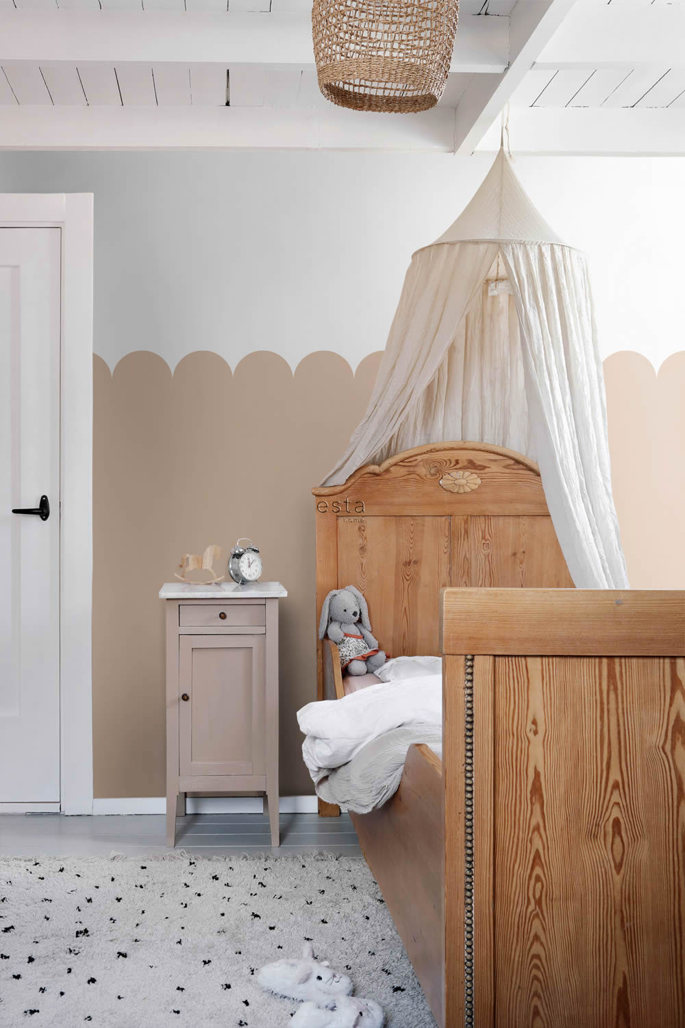 Wandbild 100 x 279 cm Halbkreise 2 Bahnen beige weiß 159233