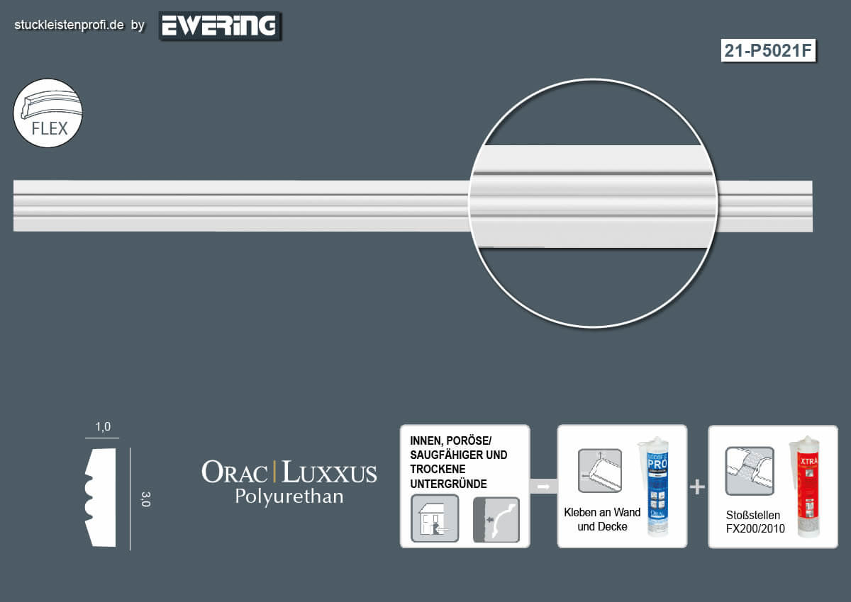 50er Stuckleisten Box P5021F Flexible Wandleiste Orac Decor Stuckleiste-P5021F-VE