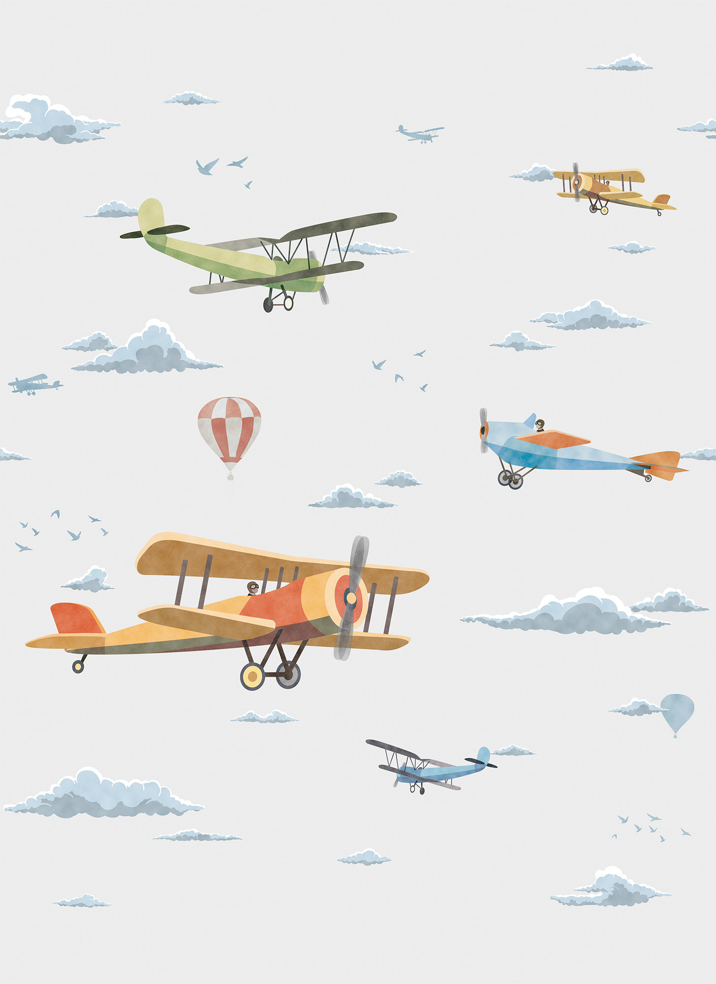 Wandbild Flugzeuge Doppeldecker Wolken grau Prägevlies