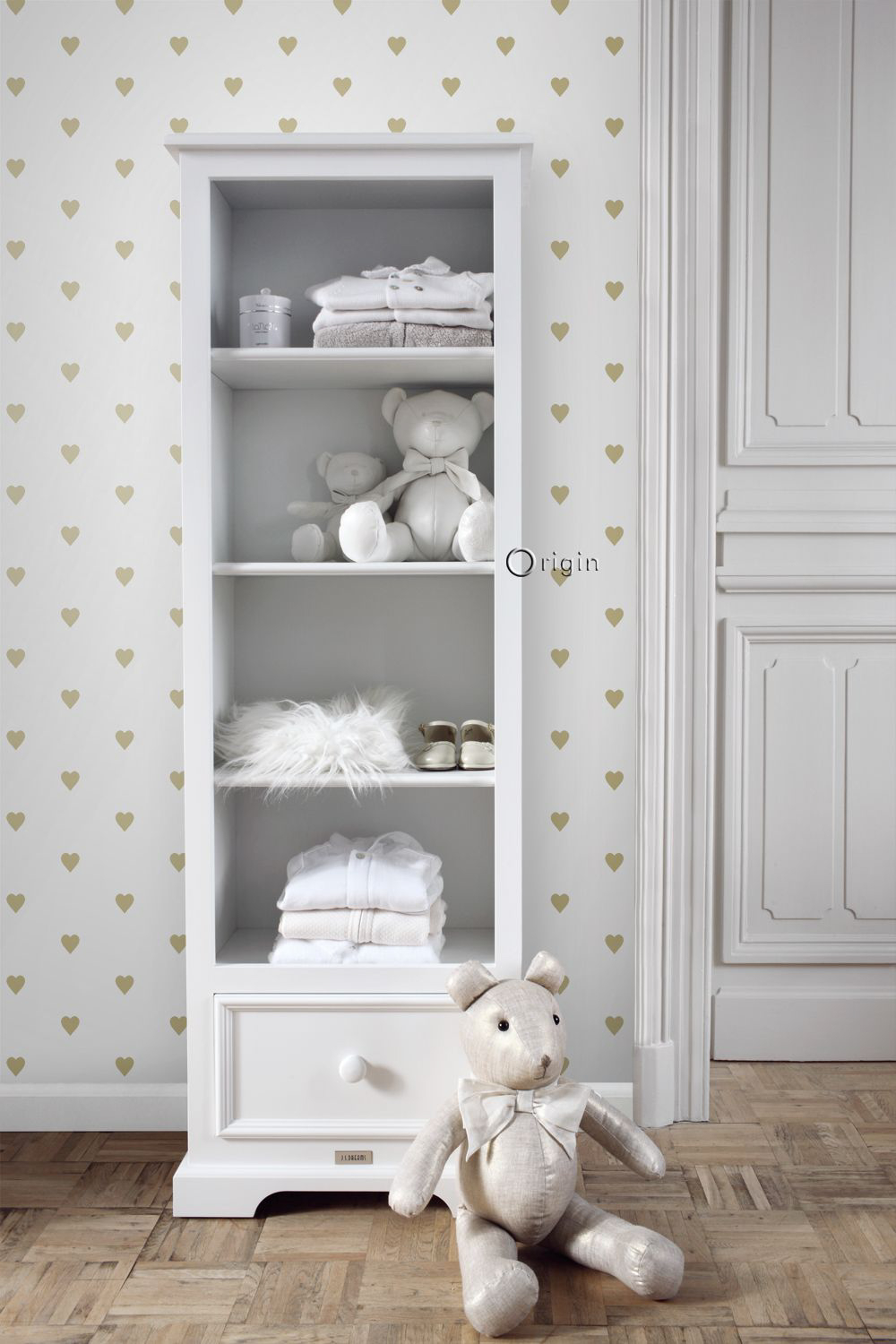 Tapete Herzen gold glänzend weiß Vlies 347679