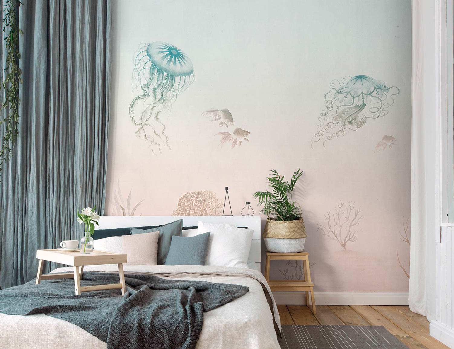 Wandbild Unterwasserwelt Quallen Pastell