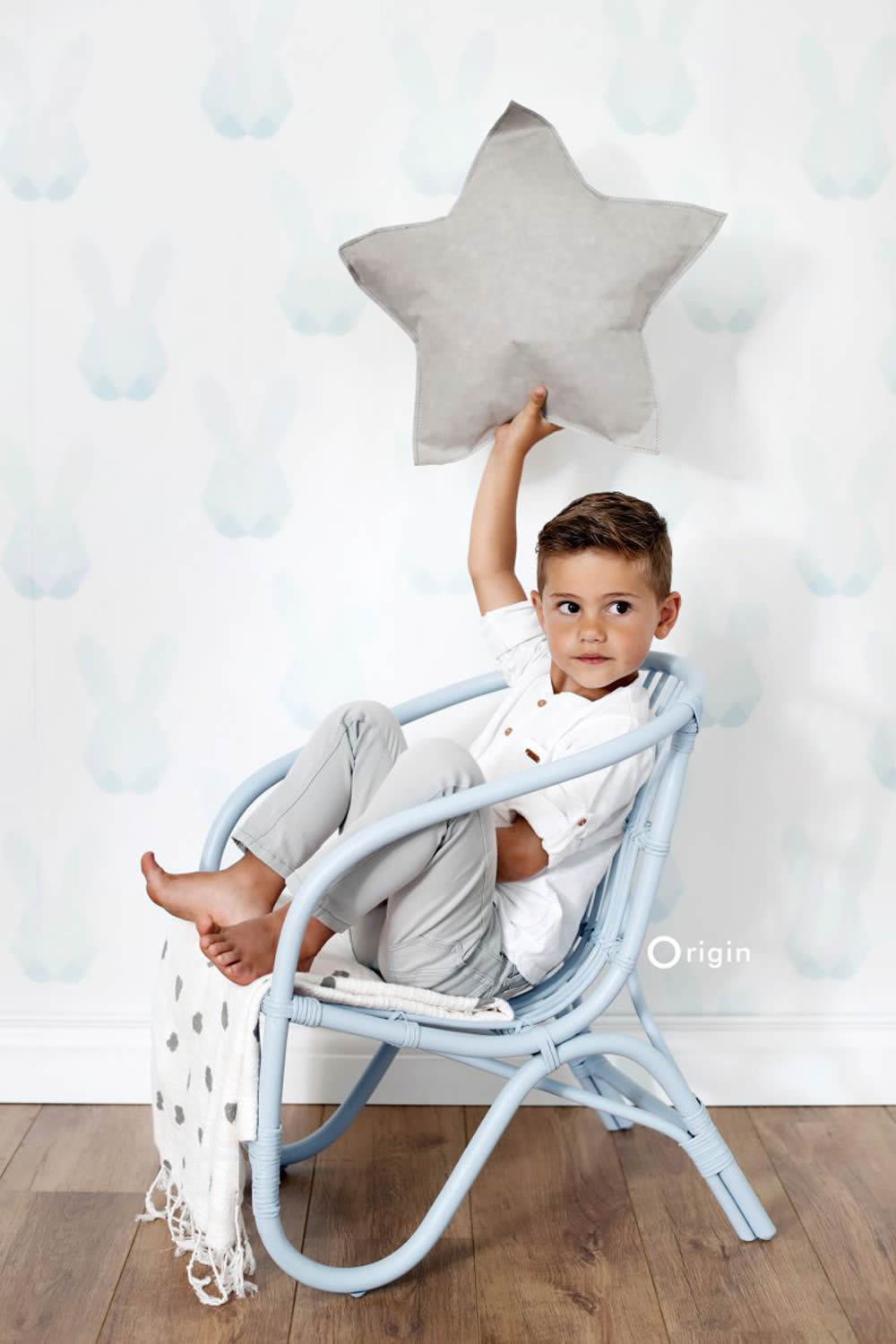 Vliestapete Origami Hasen Hell-Blau