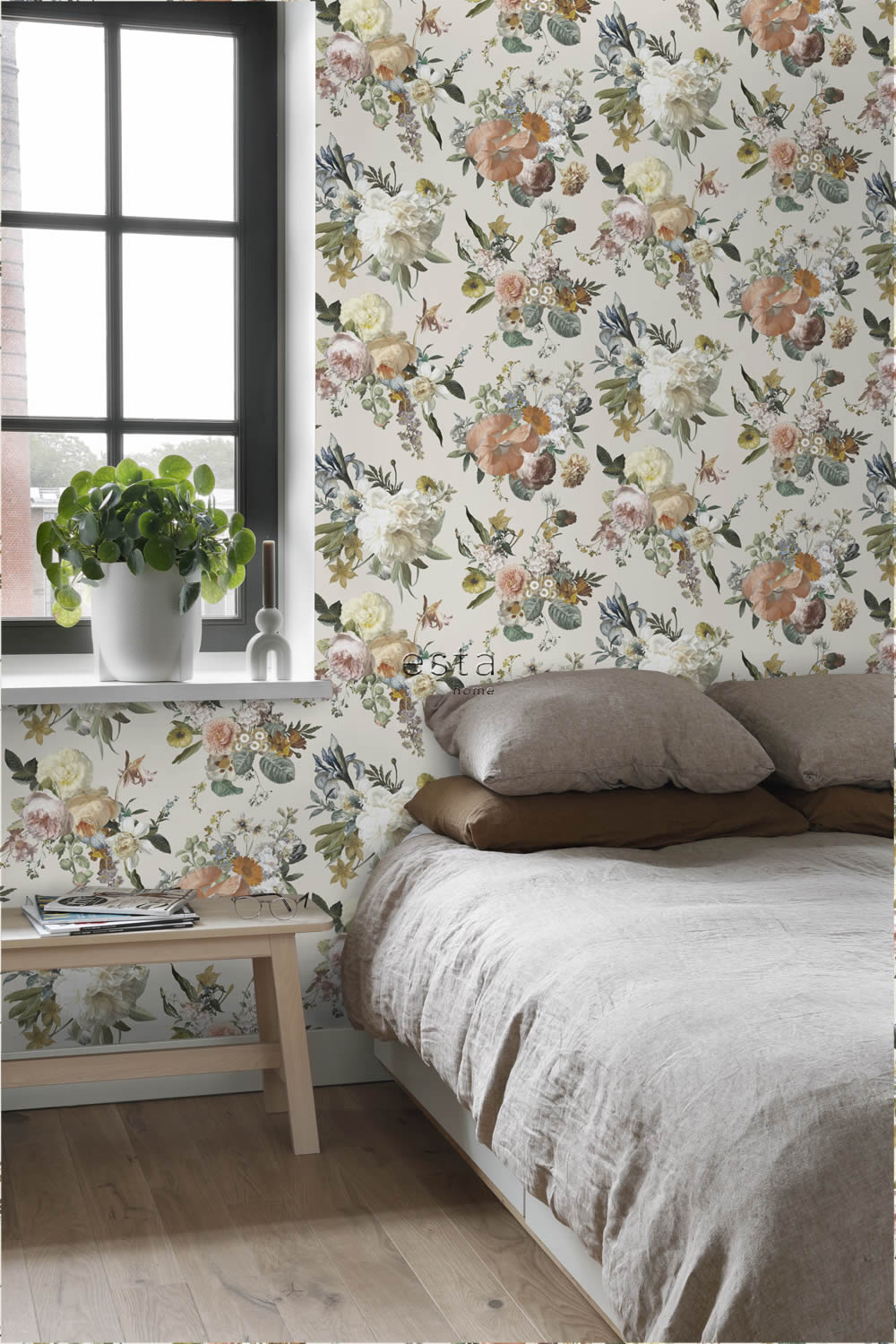 Tapete Romantische Blumen vintage beige Vlies 139544