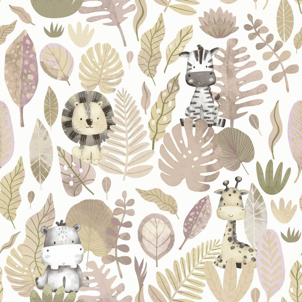Vliestapete Tiere Dschungel Naturmotive rosa beige 014838