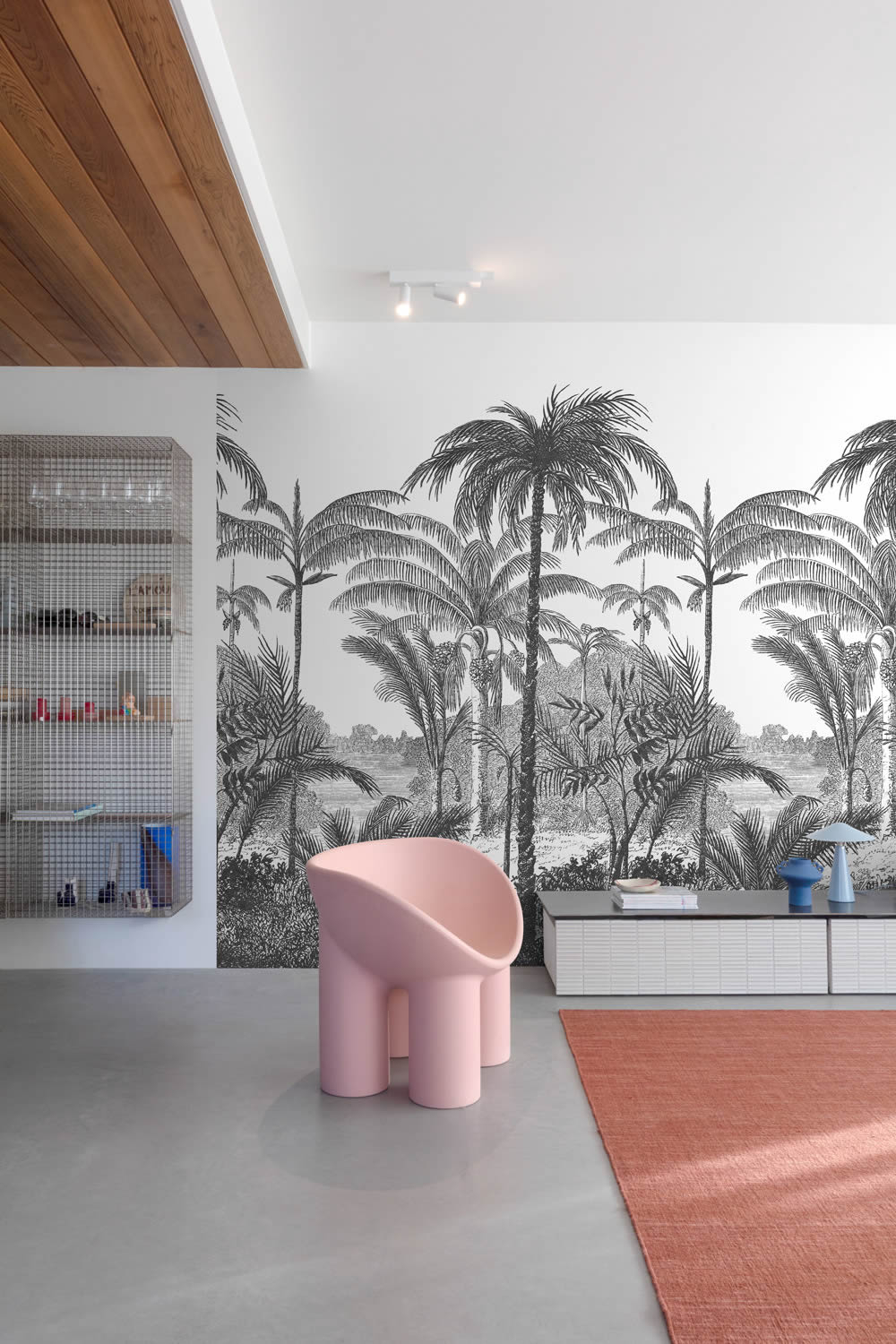 Wandbild 1,59 x 2,80 m Palmenwald Urwaldlichtung schwarz weiß A58201