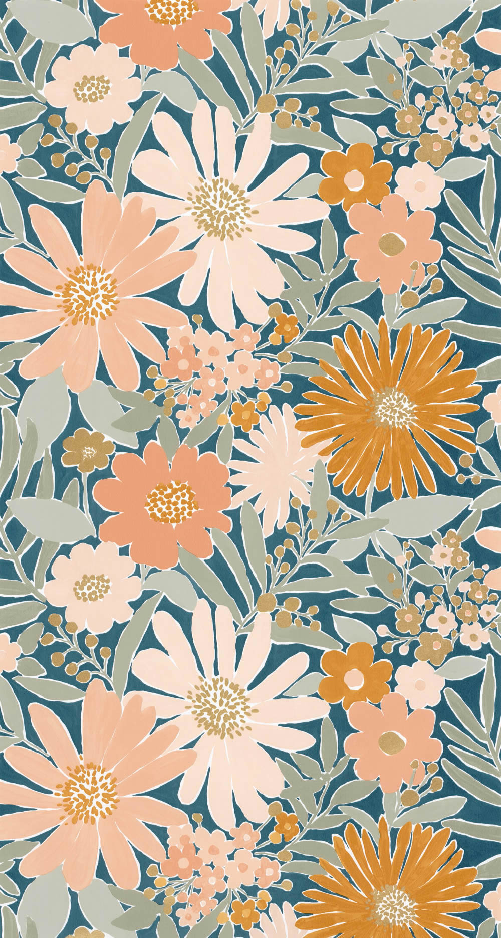 Vliestapete Blüten Blätter Blumen blau grün rosa LGG104436498