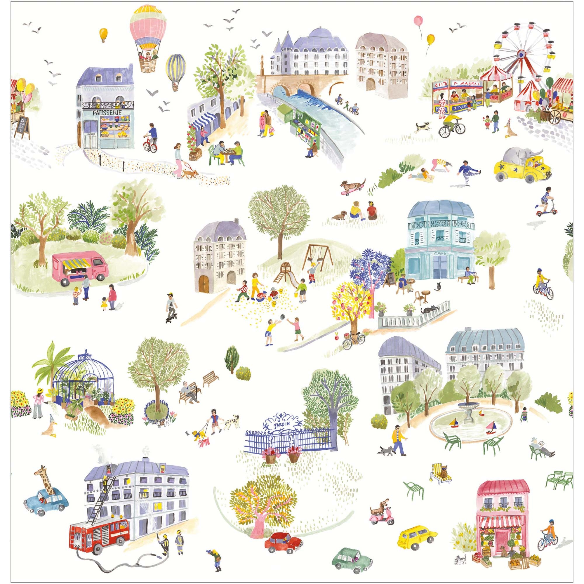 Wandbild L Stadtleben glückliche Zeit Dorf 300 cm x 310 cm