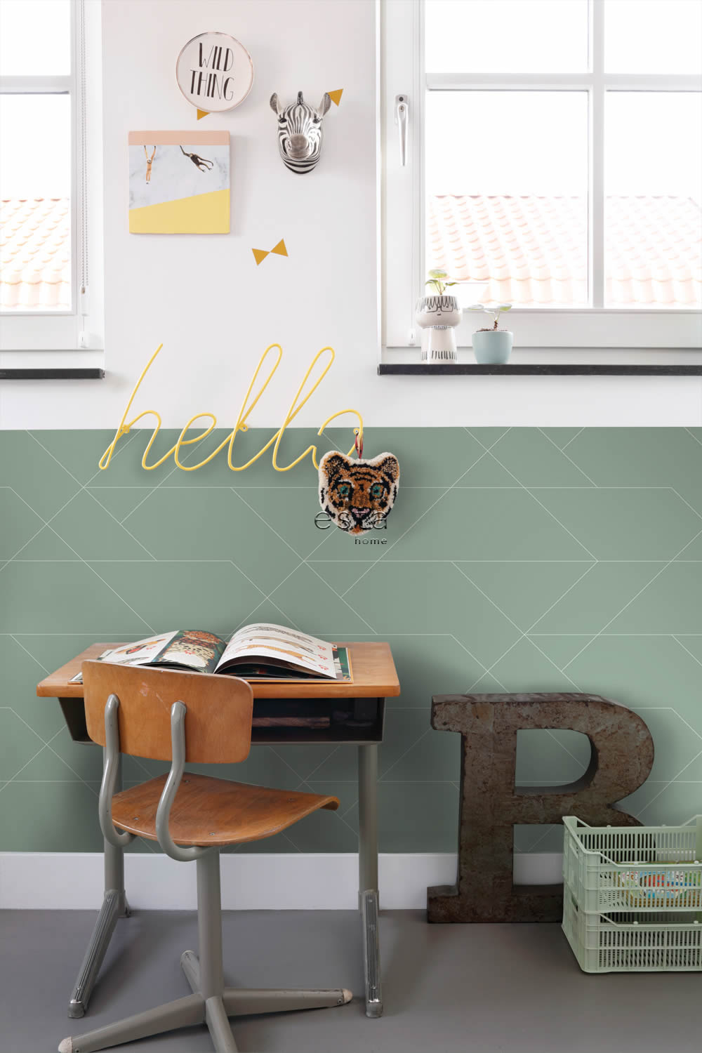 Non-woven wallpaper with graphic lines green 139453