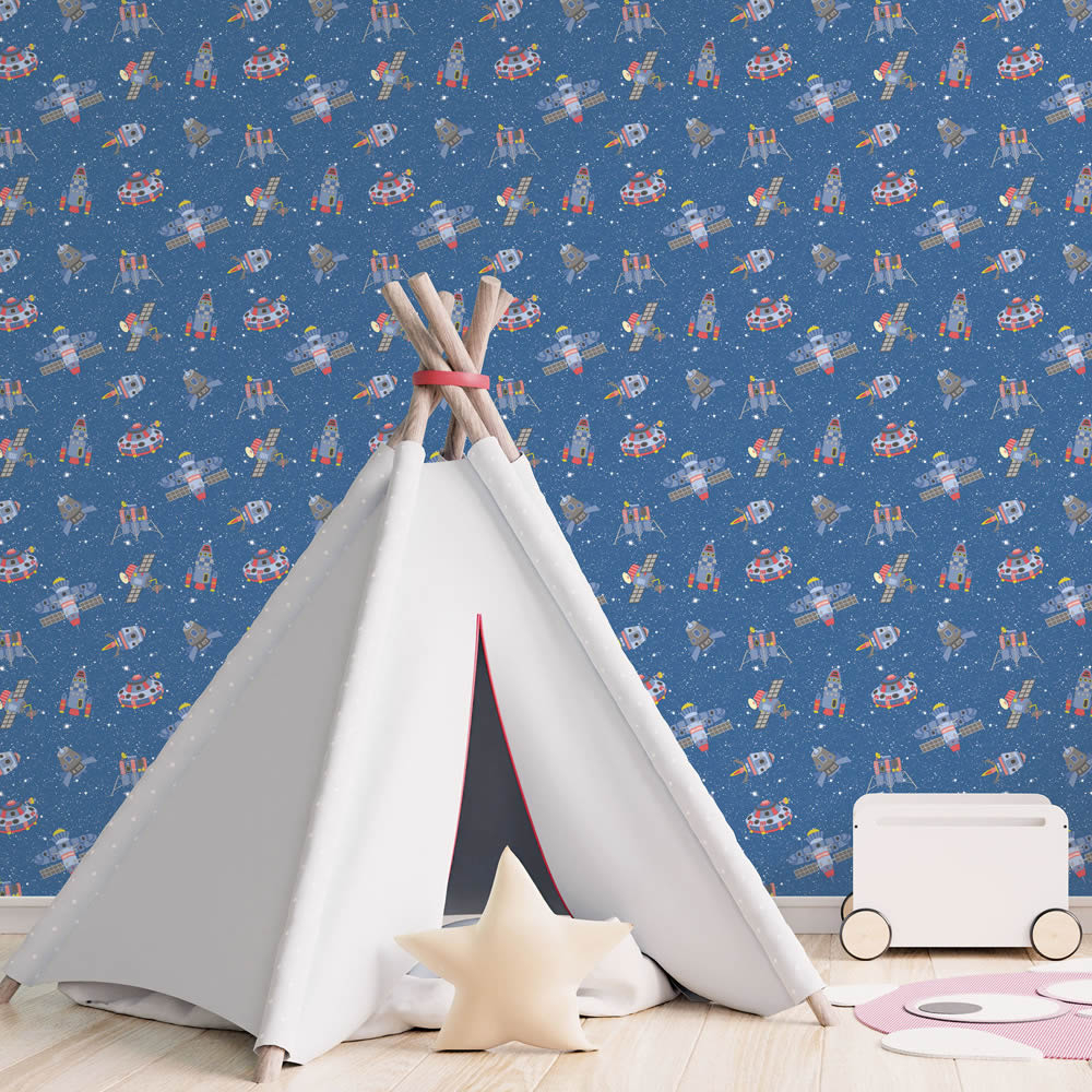 stars rockets and stars wallpapers blue and colorful Tiny Tots 2 Essener G78411-28-G78411.1M