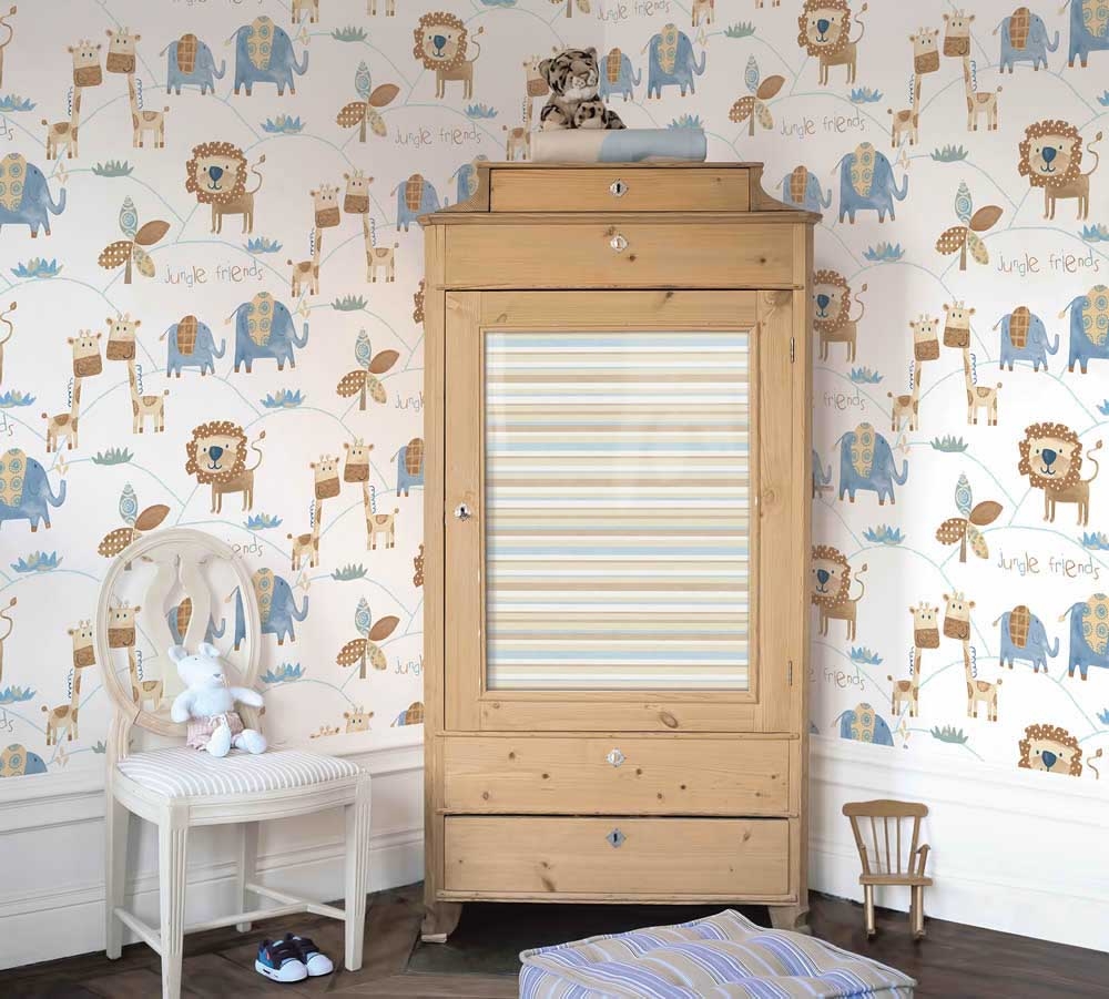 jungle animals non-woven wallpaper white-28-G56022.1M